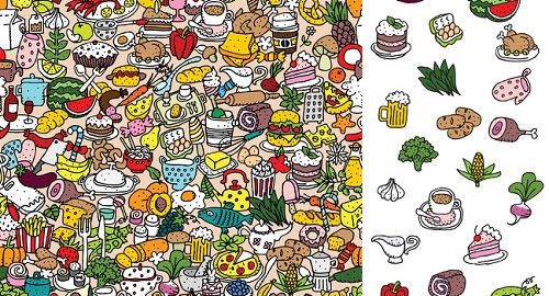 Find food, visual game. Solution in hidden layer! Illustration is in eps8 vector mode! Each elements are isolated and on separate layers.